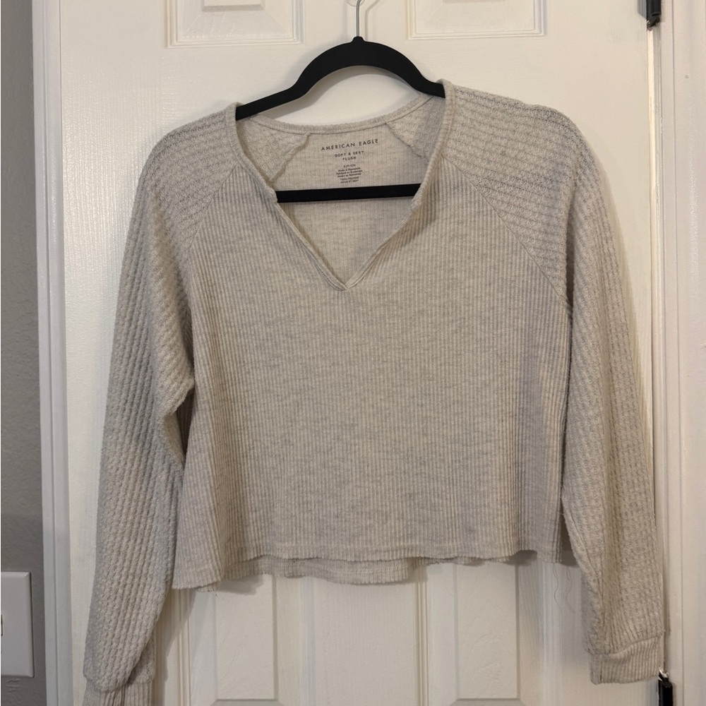 AE Soft & Sexy Plush Cream Waffle Sweater - Picture 2 of 8